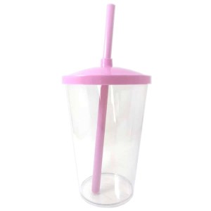 COPO C/TAMPA E CANUDO 500ML ROSA BB